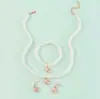 Conjunto de Joias Infantis Pérola Transfronteiriça Fofo Menininha Liga de Zinco Óleo Laço Colar Pulseira Anel Brincos