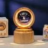 Bola de Cristal Transfronteiriça Base Giratória com Textura de Madeira Luminária Noturna Brilhante Lâmpada do Céu Estrelado 3D Decoração de Mesa Presente Criativo de Feriado