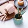 Conjunto de Garfo e Colher de Frutas de Cerâmica de Luxo Personalizado, Colher de Sobremesa de Aço Inoxidável, Garfo de Bolo, Pote de Armazenamento de Louça Doméstica Atacado