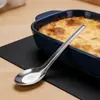 Cuchara de acero inoxidable con mango largo para adultos, cuchara extendida de fondo plano para uso doméstico, cuchara para comer de cafetería estudiantil, cuchara para sopa, venta al por mayor directamente del fabricante