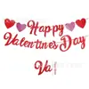 Bandera de Feliz Día de San Valentín Transfronteriza Roja y Rosa Corazón Cadena de Papel Adorno para Pastel Decoración Temática de San Valentín Suministros
