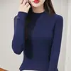 Camiseta Base de Canalé de Color Sólido Ajustada de Manga Larga para Mujer, Suéter de Punto de Algodón Puro, Nuevo para Primavera y Otoño