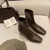 Botines para Mujer 2026 Nuevo Estilo Punta Cuadrada Negra Tacón Bajo Botas Delgadas Cierre Trasero Botas Elásticas Versátiles para Viajes Cotidianos Botas Individuales de Moda