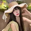 Sombrero de paja con ala ancha y tiras para mujer, estilo coreano, transpirable, para verano, playa, vacaciones, pescador