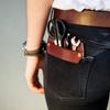 Práctica bolsa de cuero para cosméticos y cuchillos, con bolsillo con solapa, funda aislante antipinchazos para tijeras, funda protectora portátil para herramientas Craftsman.