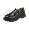 8893~Mocassins Retro com Salto Grosso de Camélia para Mulheres Casuais Bico Redondo Estilo Britânico Solado Grosso Sapatos Pequenos de Couro para Mulheres