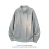 Sudadera Henley para hombre, casual, textura plisada, manga larga, corte holgado, jersey versátil de color liso para primavera y otoño