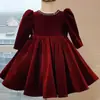 Nuevo Vestido de Princesa para Niñas 2026, Vestido Formal Borgoña para Presentación de Piano, Vestido para el Primer Cumpleaños de Bebé al por Mayor