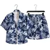 Camisa floral de manga corta, trajes unisex, estilo perezoso, pantalones de playa casuales retro sueltos, conjunto de camisa de manga corta para hombre
