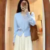 Novo cardigã de malha macio e aconchegante estilo coreano para mulheres, com corte justo, emagrecedor, casaco suéter básico versátil de cor sólida para outono e inverno