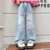Conjunto de Roupa Feminina para Primavera e Outono 2026 Novo Estilo Moda Crianças Suéter de Malha com Gola Camisa Bordado em Toalha Jeans Conjunto de Duas Peças