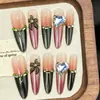 Uñas Portátiles Hechas a Mano Gama Alta Lujo Ligero Estilo Francés Otoño Invierno Corazón Ojo de Gato Dulce Fresco Temperamento Blanqueamiento Oscuro Manicura Uñas Postizas