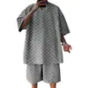 Camiseta de manga corta a cuadros jacquard para hombre, traje informal holgado de talla grande, estilo transfronterizo, 2024