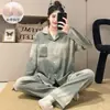 Pijama de Algodón Yunduo para Mujer Primavera y Otoño con Almohadilla en el Pecho Una Pieza Manga Larga Estilo Coreano Ins Casual Holgado Conjunto de Ropa para el Hogar