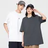Camiseta de Algodón Puro Manga Corta Estilo Pareja Color Sólido Verano Estilo Americano Tendencia Camiseta Cuello Redondo Hombros Descubiertos Versión Amplia para Hombres y Mujeres