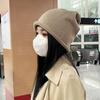 Gorro de punto de color sólido con correa para mujer, estilo retro, estilo coreano, cálido, de lana, para otoño e invierno, con cara pequeña