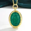 Nuevo Producto 2026: Collar Colgante Vintage de Oro Cepillado con Esmeralda Simulada Hua Bi Jewelry, Piedra Principal 18*25