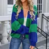 Suéter Cardigan de Rayas en Bloques de Color Amazon para Mujer, Estilo Europeo y Americano, Corte Holgado, Tejido Tallas Grandes, Chaqueta Corta