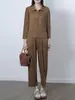 Moda de Alta Gama Nuevo Conjunto de Dos Piezas de Cárdigan Corto y Pantalones Harem Ajustados de Color Sólido de Manga Larga para Mujer, Rejuvenecedor y Adelgazante