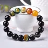 Pulsera de Ágata Negra y Roja Natural del Dios de la Riqueza de Cinco Vías con mantra de seis caracteres estampado en oro, estilo unisex, aproximadamente 6-14 mm, al por mayor
