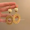 Pendientes de Aro de Paja de Bambú y Ratán Retro para Mujer, Diseño de Nicho, Elegantes de Alta Gama, Pendientes Exagerados, Pendientes Bohemios