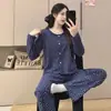 Pijama para Mujer para Primavera y Otoño, 6535 Algodón Encaje Manga Larga Dulce Floral Casual Conjunto de Ropa de Casa para Mujer, Adecuado para Usar Afuera