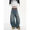 Calça Cimitarra Retro Americana Masculina e Feminina Design de Nicho Perna Larga Solta Jeans High Street Calça Longa de Casal