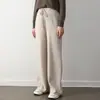 Pantalones de lana pura de pierna ancha para mujer, de tiro alto, adecuados para figuras petite, pantalones casuales rectos hasta el suelo, blancos