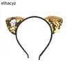 Accesorios Europeos y Americanos para el Cabello de Doble Cara con Lentejuelas Orejas de Gato Diadema de Tela para Niños Diadema Negra de Franela con Lentejuelas