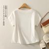 Foto Real de Camiseta Blanca de Verano 2026 Nuevo Estilo Étnico Pintura de Paisaje para Mujer, Camiseta Básica de Manga Corta para Estudiante, Talla Grande Moderna para Mujeres de Talla Grande