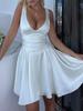Vestido sexy con escote en V profundo, encaje, espalda descubierta, falda blanca, sexy, sin mangas, para mujer