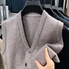 Colete de Tricô Jacquard com Bolso e Gola V Masculino Moderno, Casual de Negócios, de Alta Qualidade para Homens de Meia-Idade e Idosos