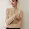 Cárdigan 100% cachemir puro para mujer, estilo otoño e invierno, cachemir de cabra puro, acanalado, corte ajustado, cuello semi-alto, chaqueta suéter tejida de color liso
