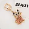 Chaveiro Pingente de Gato Europeu e Americano Criativo Cravejado com Diamantes Desenho Animado Fofo Animal de Estimação Pingente de Bolsa de Metal Atacado