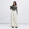 Jeans de trabajo de pierna ancha, color naranja juvenil #, multibolsillos, corte holgado, adelgazantes, casuales, versátiles, largos hasta el suelo, para mujer