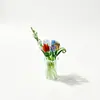 Mini Buquê de Tulipas de Vidro Artesanal com Flores Artificiais Frescas e Perenes para Decoração em um Vaso