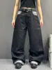 Estilo casual de calle, jeans de pierna ancha de mezclilla cruda con bolsillo patchwork multicolor, pantalones rectos holgados de lavado rígido, marca de moda