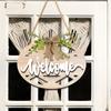 Placa de Porta de Boas-Vindas de Madeira Transfronteiriça BEM-VINDO com Planta Verde Decoração de Casa Listagem Porta Boas-Vindas Laço Ornamentos Pendurados
