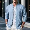 Camisa de lino para primavera y otoño transfronteriza de Amazon, de manga larga, cuello mao, transpirable, estilo casual, nueva camisa de estilo chino con bolsillos para hombre