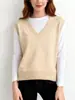 Chaleco Suéter de Punto sin Mangas Transfronterizo para Mujer Primavera y Otoño Nuevo Holgado y Versátil Estilo Perezoso Jersey Chaleco de Cuello en V