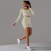 Roupa de yoga suit de malha sem costura europeia e americana cor sólida poá alta elasticidade justa respirável terno de corrida fitness feminino