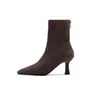 Botines Negros de Tacón Alto Chuyuji para Mujer, Estilo Nuevo Invierno 2026, Punta Fina, Botines Elásticos Ajustados, Tacón Delgado, Botines de Gamuza