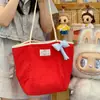 Bolso de mano a cuadros con lazo estilo coreano para mujer, serie de colores macarrón, bolso de hombro de gran capacidad, bolsa de tela artística para estudiantes