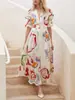 Otoño 2027 Sitio Independiente Moda Femenina Amazon Nuevo Estilo Europeo y Americano Ajuste Delgado Acampanado Gasa Estampado Vestido Largo Vestido de Playa