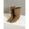 Primer Encuentro Ji Dong Qiu Estilo Nuevo Punta Cuadrada Hebilla Tacón Alto Botas de Media Caña Moda Femenina Temperamento Adelgazante Fruncidas Botines Botines