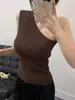 Colete Tricotado Assimétrico Sem Mangas de Alto Padrão para Mulheres, Novo Modelo Verão 2026, Slim Fit, Ombro a Ombro, Top Elegante