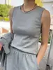 Regata Feminina Versátil Estilo Francês, Sem Mangas, Gola Redonda, Costura nas Costas, Série Row Double-Cut com Rosca, Adequada para Uso Interno e Externo