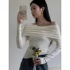 Suéter ombro a ombro top de um ombro feminino início do outono manga longa modelagem justa outono e inverno chique absolutamente lindo camada base de tricô