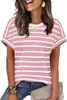 Comercio Exterior Transfronterizo Sitio Independiente de Amazon Tk Producto Nuevo Más Vendido Suéter de Cuello Redondo Camiseta a Rayas Informal de Manga Corta Bloqueo de Color Top para Mujer