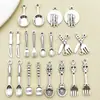 10 Mini Vajilla Artificial Antigua de Plata para Mesa de Cocina Serie Cuchillos, Tenedores, Cucharas, Ollas y Tazones, Colgantes de Aleación de Zinc, Accesorios para Joyería DIY